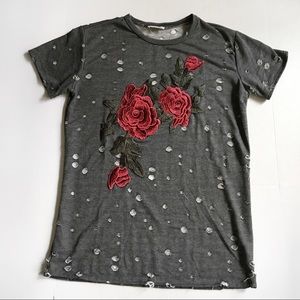 Local Lab gray distressed rose top